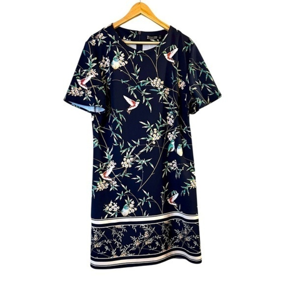 7th Avenue Design Studio Navy Floral & Birds Easy Wear Midi Dress, XL